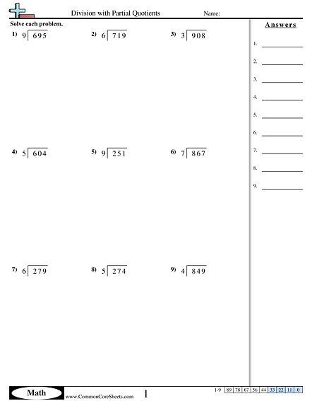 Partial Quotients Division Worksheets With 2 And 3 Digit Dividends No 